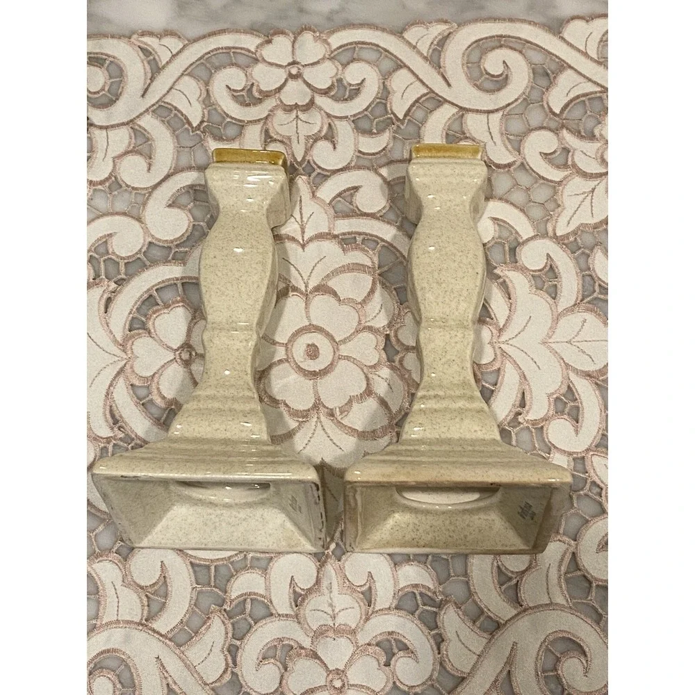 2 Vintage Candlestick E8000 Mikasa Whole Wheat Brown/Beige Stone Romantic Look
